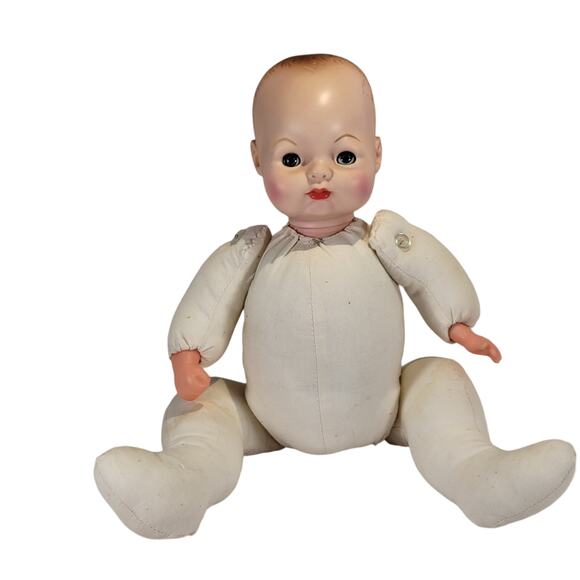 Vintage 13" Composition Baby Doll with Cloth Body and Sleep Eyes Bonnet Booties - Picture 3 of 16